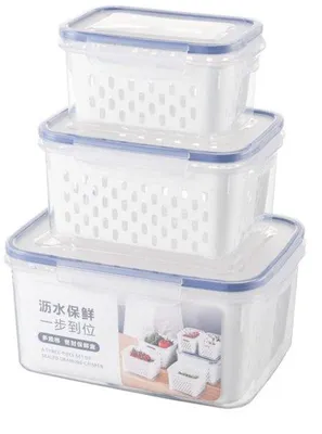 Image de Boîte de rangement pour réfrigérateur avec couvercle et passoire, lot de 1 à 3 pièces, pour fruits et légumes