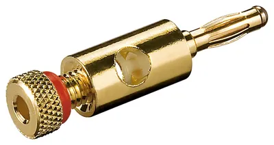 Produktbild von Bananenstecker mit Schraubanschluss vergoldet, 4 mm, Farbring rot