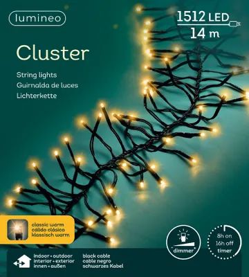 Produktbild von Kaemingk Lumineo Cluster Lichterkette 1512 LED klassisch warm außen 14 m schwarz