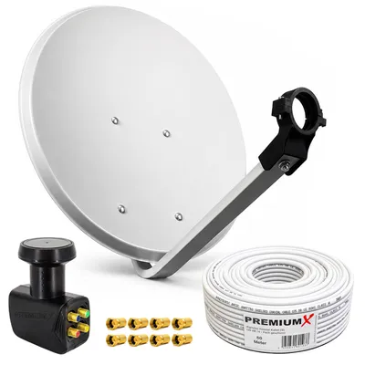 Produktbild von PremiumX SAT Anlage 80cm Antenne Quad LNB 50m Kabel 8x F-Stecker