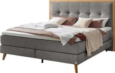 Produktbild von HASENA Boxspringbett Marisol grey Holz Eiche bright 200x200 : Topper - Glamour Top (soft)