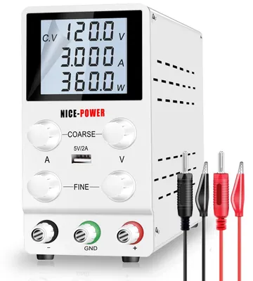 Produktbild von Labornetzgerät - SPS1203D DC Tisch-Netzteil - 0–120V 0–3A einstellbar - Digitalanzeige - USB 5V 2A - 220V Eingang - Weiß