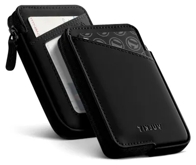 Produktbild von RFID-blockierendes Kreditkartenetui aus Leder mit Reißverschluss – Schlankes Design für bis zu 10 Karten und gefaltete Geldscheine