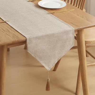Zdjęcie produktu dla Ścierełka stołowa z lnu - wysokiej jakości beżowy obrus 35 x 130 cm