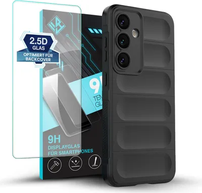 Produktbild von Handy Hülle für Samsung Galaxy S24 mit 9H Displayglas Displayschutz Plus Grip Case Cover Schutzhülle Softgrip Farbe: Schwarz