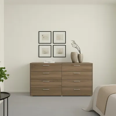 Image de Phethai - Buffet, 140x40x82h cm Chêne Brun, 8 Tiroirs