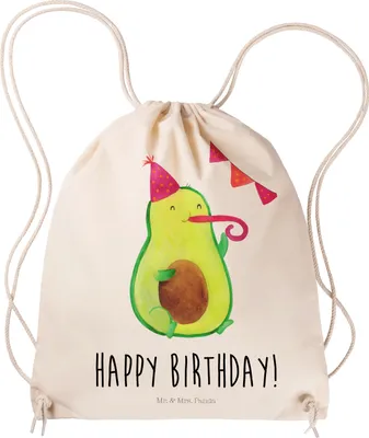 Produktbild von Mr. & Mrs. Panda Turnbeutel Avocado Geburtstag - Transparent - Geschenk, wander rucksack, Baumwolltasche, Stoffbeutel, Happy Birthday, Alles Gute, Jutebeutel, Frucht, gym