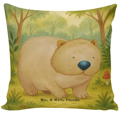 Produktbild von Mr. & Mrs. Panda Kissen 40x40 Wombat Design - Weiß - Geschenk, Tiermotive, Sofakissen, Kuschel, kuschelkissen, Sofa, Das Leben Ist schön, Deko, Motivation, Spruch, für