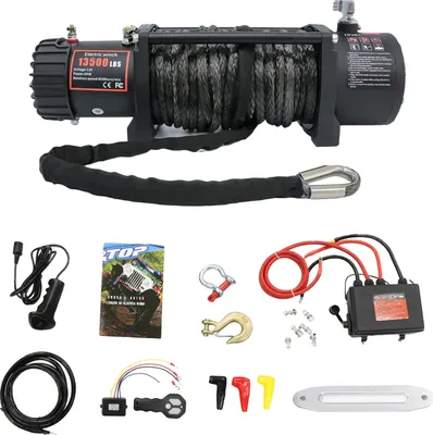 Image de Treuil électrique pour voiture, 13500 lbs de traction, moteur 6,5 CV, câble synthétique