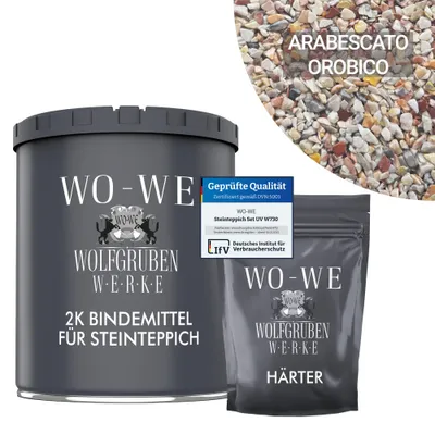 Produktbild von Steinteppich Set Marmorkies Bodenbeschichtung W730 Arabescato Orobico Bunt 1-4mm - (25Kg) 2qm