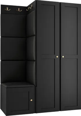 Produktbild von MIRJAN24 Garderoben-Set Orion Ramiro XXIII, Kleiderschrank, Schuhschrank, Kleiderhakenbrett, 7x Paneel 42x42, 8 Kleiderhaken, Metallgriffe (Farbe: Schwarz, Soft 011)