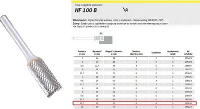 Zdjęcie produktu dla Frez trzpieniowy z węglików spiekanych Klingspor HF 100 B, uzębienie krzyżowe 12,7 x 25 x 6 mm