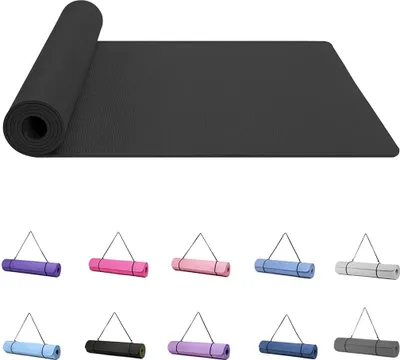 Imagen del producto de Esterilla de yoga antideslizante de 6 mm de grosor, de material TPE, con correa de transporte, ideal para pilates y fitness