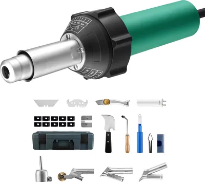 Zdjęcie produktu dla Spawarka do plastiku na gorące powietrze SucceBuy, pistolet spawalniczy na gorące powietrze 1600 W, palnik spawalniczy na gorące powietrze 50-600 °C (122-1112 °F) do PVC, TPO i winylu, zestaw do spawania plastikowych dachów z 14 akcesoriami.