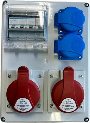 Produktbild von Wandverteiler Stromverteiler CEE 2x16A 2x230V Schuko mit HAGER Sicherungen LS ROS-I1601A/S 99H-3