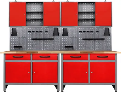 Produktbild von ONDIS24 Werkstatt Set Werner 240 cm 2 Schränke rot