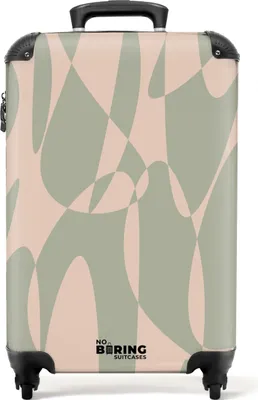 Produktbild von NoBoringSuitcases.com Hartschalen Handgepäck Koffer 55x35x20 cm, 36L, Bunte Drucke für Frauen: Beige mit grünen abstrakten Formen, Reisekoffer mit 4 Rollen
