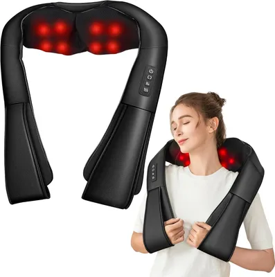 Produktbild von Nacken- und Rückenmassagegerät – zur Muskelentspannung – mit Wärmetherapie – 38x15x10 cm – Schwarz