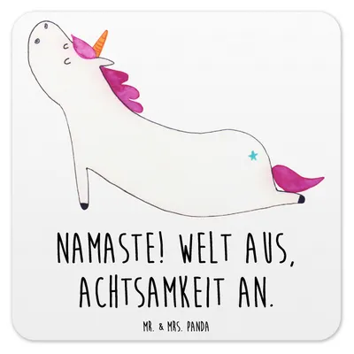 Produktbild von Mr. & Mrs. Panda Tischuntersetzer Einhorn Yoga 6er Set - Weiß - Geschenk, Glas-Untersetzer, Untersetzer für Gläser, Unicorn, Getränkeuntersetzer, Namaste, Einhörner