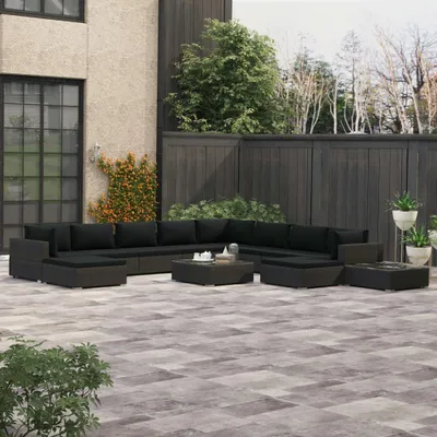 Produktbild von vidaXL 12-tlg. Garten-Lounge-Set mit Auflagen Poly Rattan Schwarz