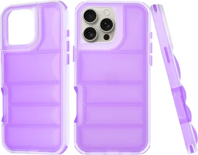 Three views of a purple iPhone case are shown against a white background.