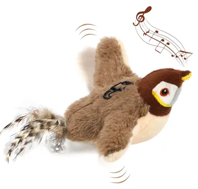 Produktbild von Zimilo Interaktives Katzenspielzeug Vogel mit Sound & Katzenminze, Elektrischer Spielzeugvogel aufladbar über USB, mit Flügelschlag & Sensor
