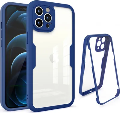 A blue and transparent phone case for an iPhone 13 Pro is shown, with a second case displayed separately.