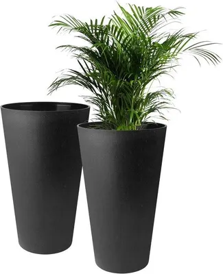 Obrázek produktu pro Květináč pro vnitřní i venkovní použití – 2 ks – na balkon a terasu – dekorativní plastový květináč 30 cm – balení po 2 kusech – černý