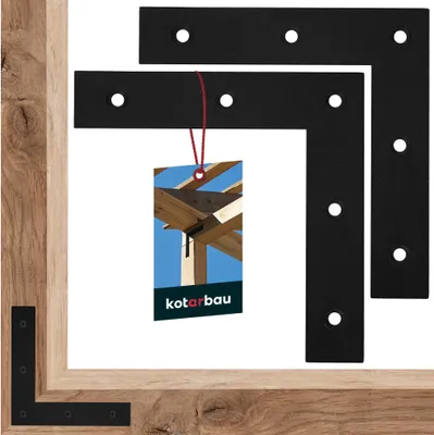 Immagine prodotto di KOTARBAU® Set di 2 angoli piatti 120x120x24 mm Connettore piatto nero a L in acciaio verniciato a polvere Connettore angolare in legno Angolo pesante Connettore angolare Piastra angolare Angolo di montaggio Angolo per mobili