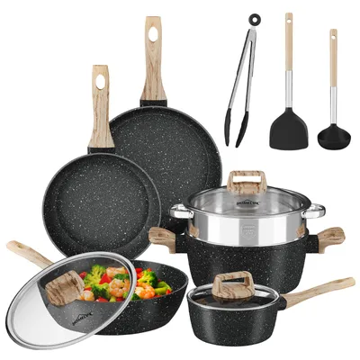 Produktbild von Topfsets, 12-teilige Kochtopfset Antihaft-beschichtete, Aluminium Topfset Induktion Induktionstöpfe mit Deckel, ,Töpfe & pfannen, Schwarz