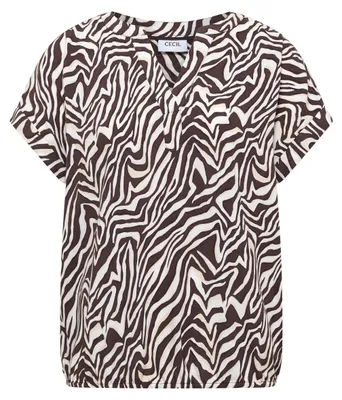 Produktbild von CECIL Bluse mit Split Neck und Zebra-Print Damen brown cacao – lockere Passform