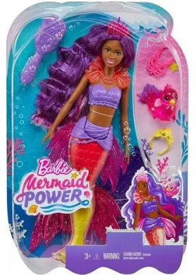 Image de Poupee barbie mermaid power : sirene brooklyn cheveux violet et rose + oiseau + 3 accessoires - mattel - hhg53