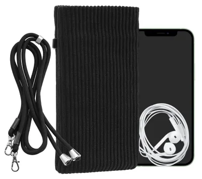 Produktbild von kwmobile Handytasche für Smartphones XXL - 7" Handy Tasche - Cord Handy Hülle Schwarz mit Kordel - Tasche mit Handykette 17,7 x 9 cm Innenmaße