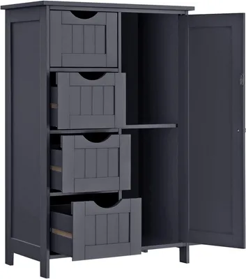 Immagine prodotto di VASAGLE Mobiletto da bagno, Mobiletto da bagno stretto, Mobiletto laterale, Cassettiera con 4 cassetti, Mobiletto, Ripiano regolabile, 30 x 55 x 82 cm