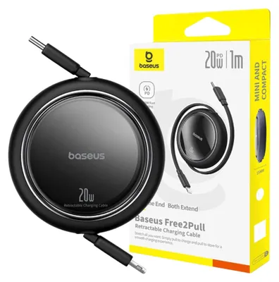 Immagine prodotto di Baseus Free2Pull Expandable USB C to iP Ligtning fast charging cable 1 m 20 W Black