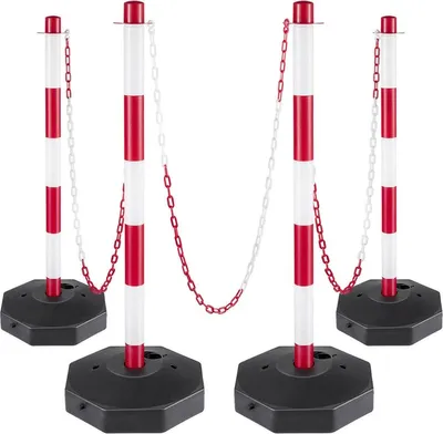 Produktbild von Absperrpfosten – 4 Stück – Rot-Weiß – Sicherheitsabsperrungen – 84 cm – ABS