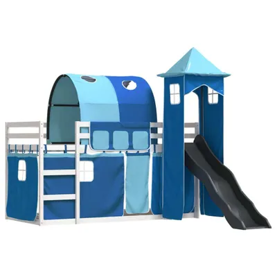 Produktbild von Etagenbett mit Rutsche und Gardinen Blau 90x190 cm