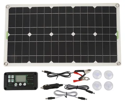 Zdjęcie produktu dla Panel słoneczny do kampera, 250 W, monokrystaliczny ładowarka akumulatorów, podwójne złącze USB z automatycznym włączaniem przy zapłonie, ładowanie za pomocą kontrolera 30 A