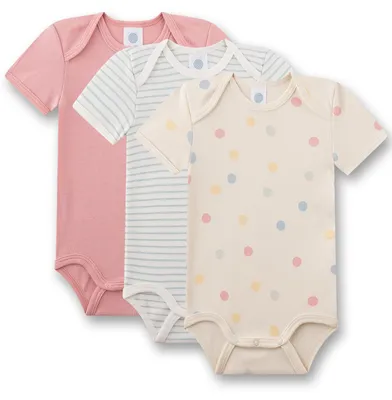 Productafbeelding van Sanetta meisjesbody, korte mouwen, beige met confetti-print | 3-delige set babybodies