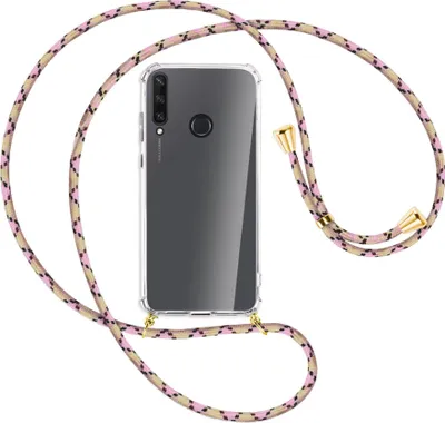 Produktbild von Handykette Backcover-Schutzhülle mit Band (Metall goldfarben) für Huawei Y6p - rosa Karo