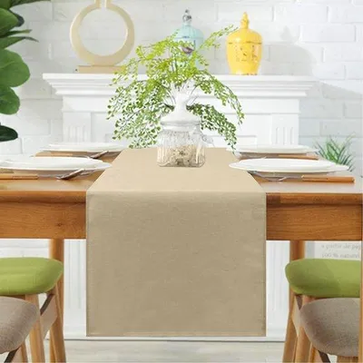 Produktbild von DigiRigi® Tischläufer – abwaschbarer Macramé-Tischläufer in Leinenoptik, wasserabweisend, Polyester, Beige-Crème, 40 x 180 cm, für Esszimmer & Events