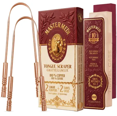 Produktbild von Zungenschaber Zungenreiniger Zungenbürste - Set mit 2 Stück - Kupfer - U-Form - Mit Reiseetui