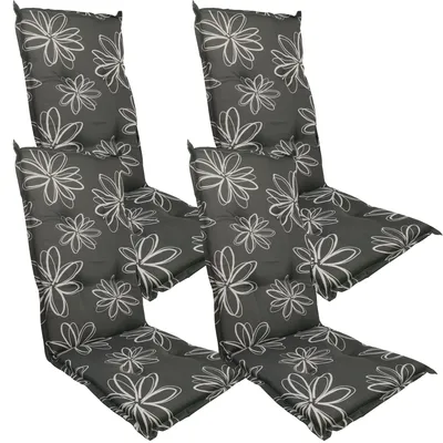 Produktbild von Hochlehner Auflage Naxos für Gartenstühle 4er Set 118x49 cm Blume Schwarz - 6 cm starke Premium Stuhlauflage mit Komfortschaumkern – Sitzauflage  EU
