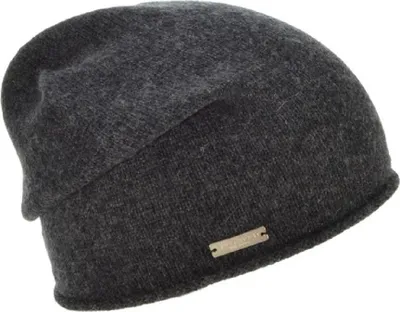 Seeberger Strickmütze-Beanie aus 100% Kaschmir mit Rollrand in grau