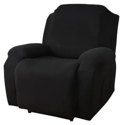 Stretch-Fauteuilbezug mit Taschen, 1-Sitzer, Schwarz