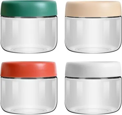 Produktbild von Gläserne Übernachtungspottchen, 300 ml, mit Schraubverschluss, Borosilicatglas, für Yogurt, Muesli, Püree, 4 Stück