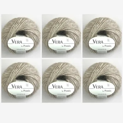 Zdjęcie produktu dla 6 motków Vera by Permin – przędza całoroczna z włókien Chainette, alpaki baby i bawełny (125 m/50 g) (kolor 18 – piaskowy)