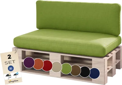 Produktbild von sunnypillow Palettenkissen Outdoor, wasserdicht, UV-lichtecht - 2er Set - Palettenauflage für Palettensofa für Haus, Garten - Palettenpolster für Palettenmöbel - Rückenkissen & Sitzkissen Grün
