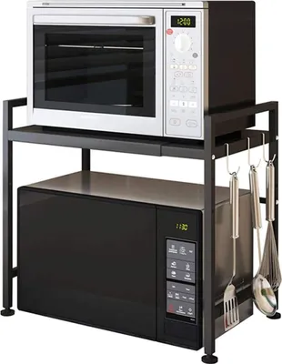 Produktbild von Erweiterbares Mikrowellen Regal Küchenregal Mikrowellenständer Toaster Stand Regal Mikrowellenhalter Küchenarbeitsplatten mit 6 Haken