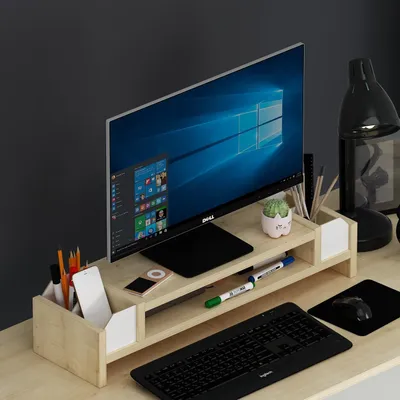Produktbild von HOMIDEA CINAR Monitorständer – Monitorerhöhung mit Ablagefläche – Schreibtisch Organizer für Büro und Homeoffice (Eiche/Weiß)